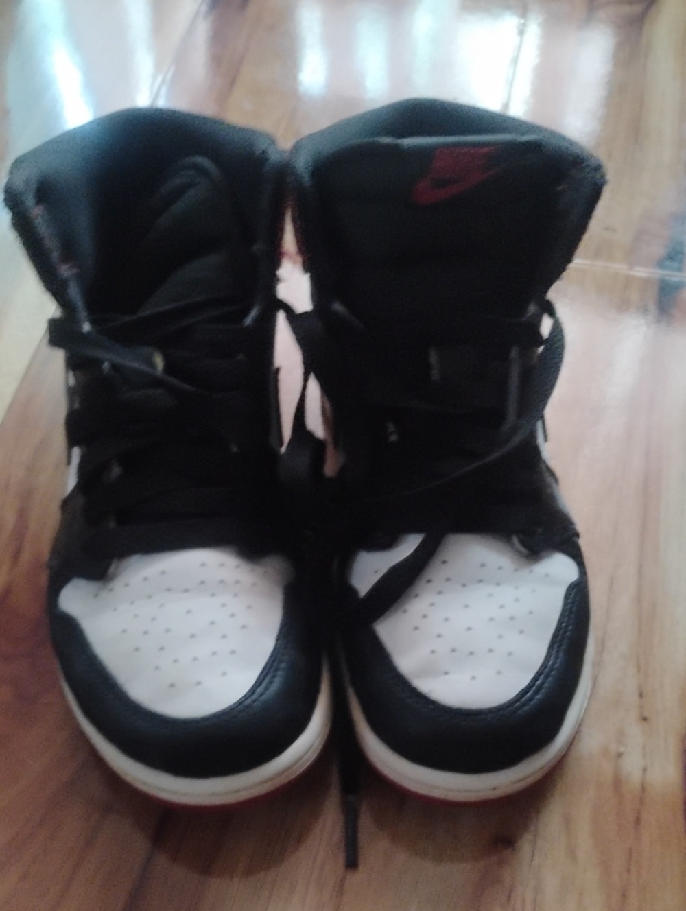 Nike Kids Black and White High-Top Sneakers with Red Logo